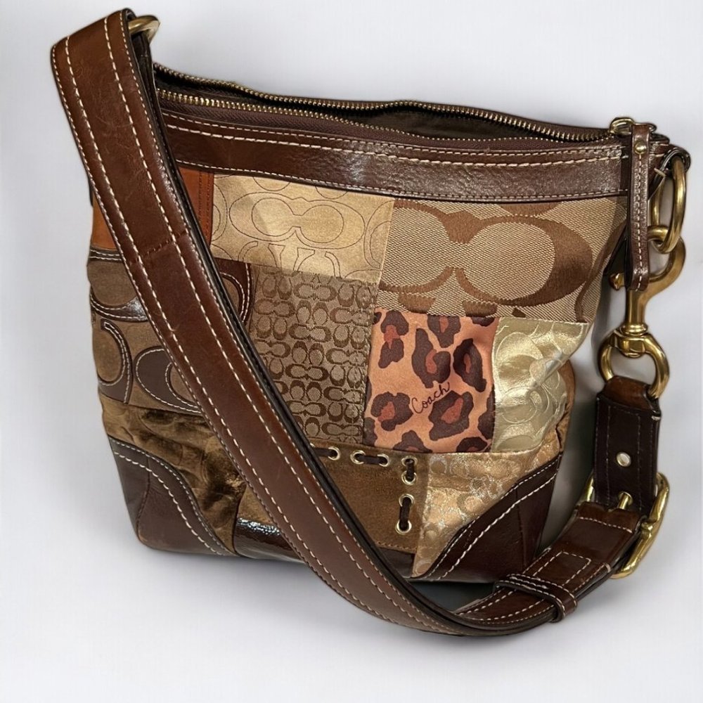 Vintage Y2K Coach Fabric Leather Patchwork Shoulder Bag Crossbody F12840